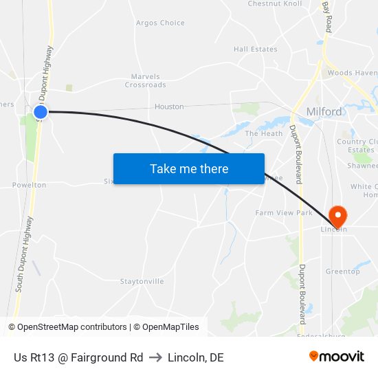 Us Rt13 @ Fairground Rd to Lincoln, DE map