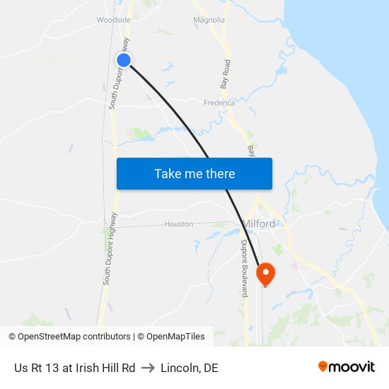 Us Rt 13 at Irish Hill Rd to Lincoln, DE map