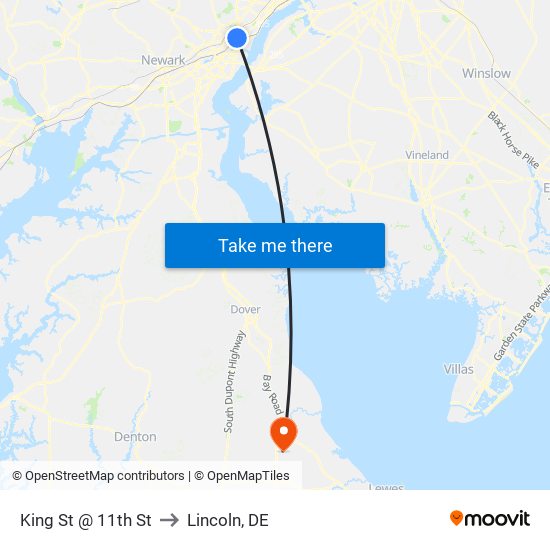 King St @ 11th St to Lincoln, DE map