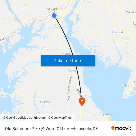 Old Baltimore Pike @ Word Of Life to Lincoln, DE map