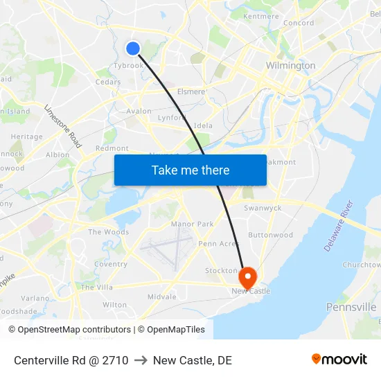 Centerville Rd @ 2710 to New Castle, DE map