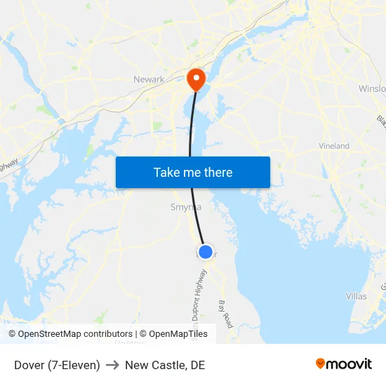 Dover (7-Eleven) to New Castle, DE map