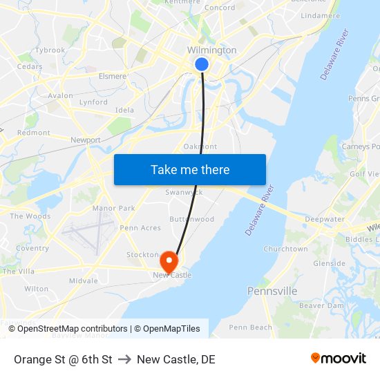 Orange St @ 6th St to New Castle, DE map