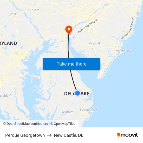 Perdue Georgetown to New Castle, DE map