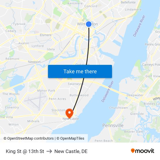 King St @ 13th St to New Castle, DE map