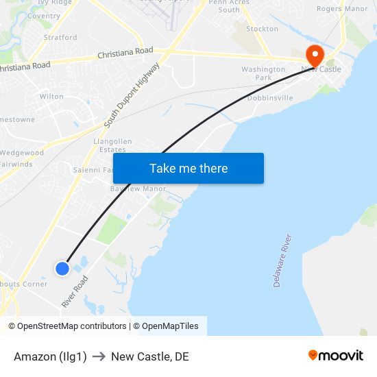 Amazon (Ilg1) to New Castle, DE map