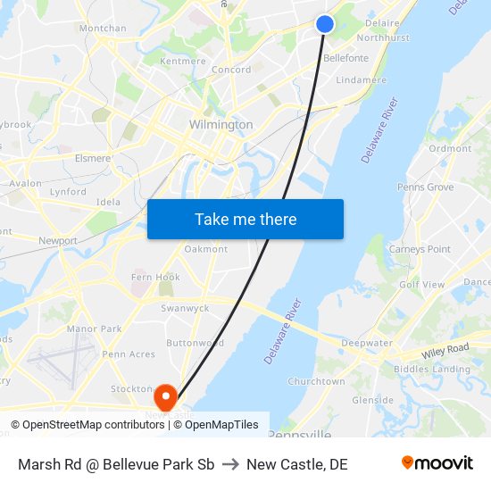 Marsh Rd @ Bellevue Park Sb to New Castle, DE map