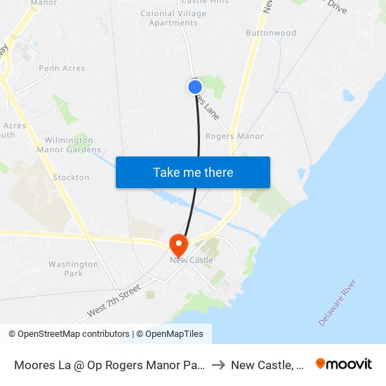 Moores La @ Op Rogers Manor Park to New Castle, DE map