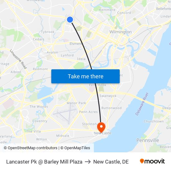 Lancaster Pk @ Barley Mill Plaza to New Castle, DE map
