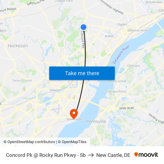 Concord Pk @ Rocky Run Pkwy - Sb to New Castle, DE map