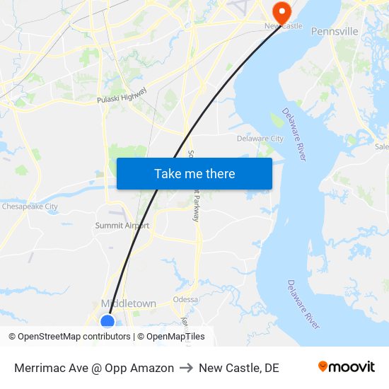 Merrimac Ave @ Opp Amazon to New Castle, DE map