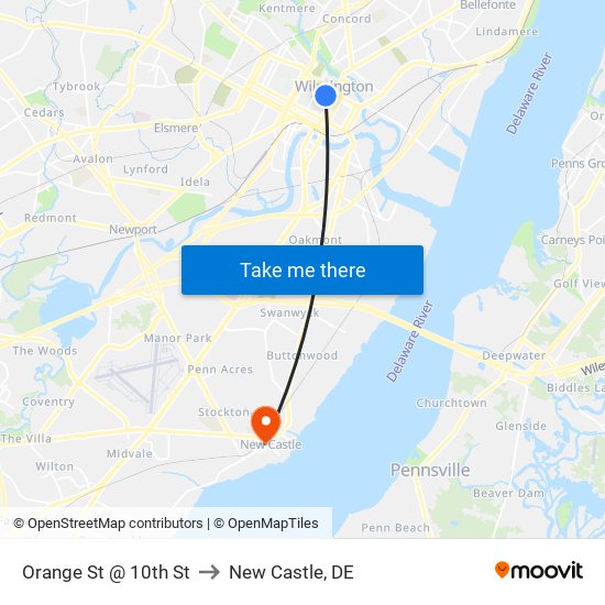 Orange St @ 10th St to New Castle, DE map