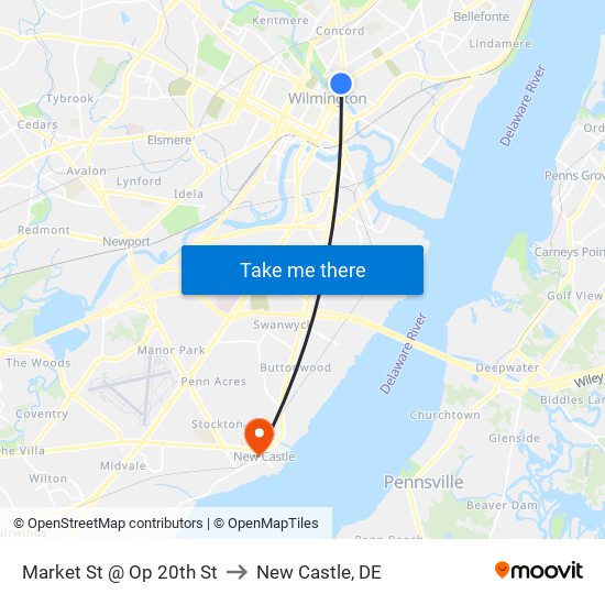 Market St @ Op 20th St to New Castle, DE map