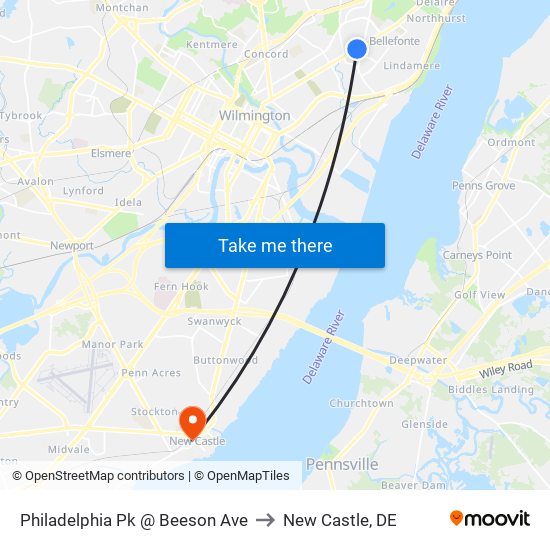 Philadelphia Pk @ Beeson Ave to New Castle, DE map