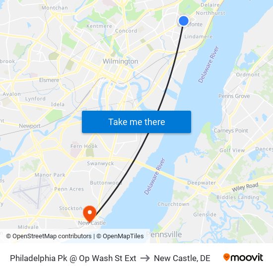 Philadelphia Pk @ Op Wash St Ext to New Castle, DE map