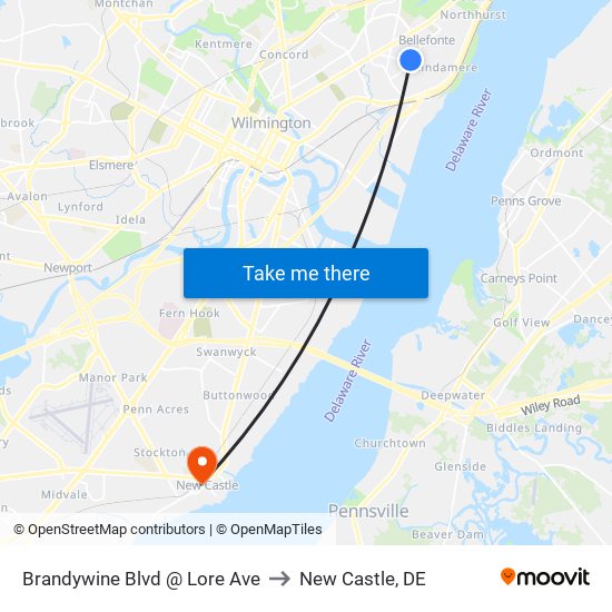 Brandywine Blvd @ Lore Ave to New Castle, DE map