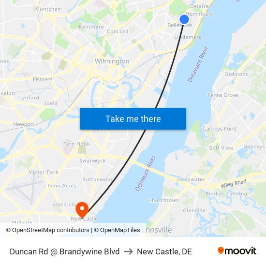 Duncan Rd @ Brandywine Blvd to New Castle, DE map