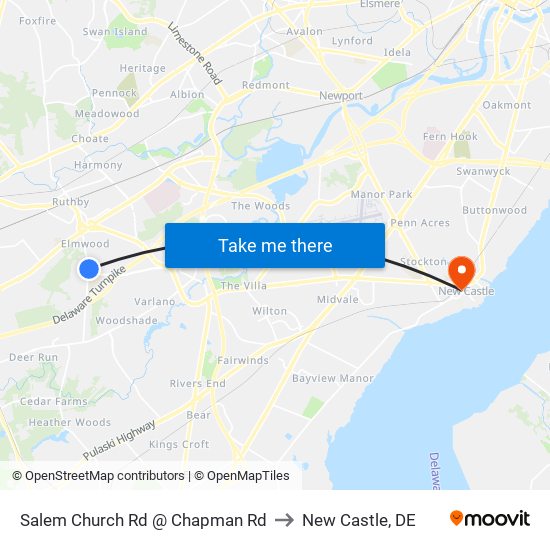 Salem Church Rd @ Chapman Rd to New Castle, DE map