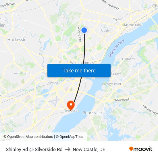 Shipley Rd @ Silverside Rd to New Castle, DE map