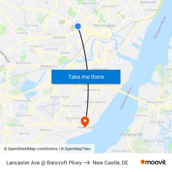 Lancaster Ave @ Bancroft Pkwy to New Castle, DE map