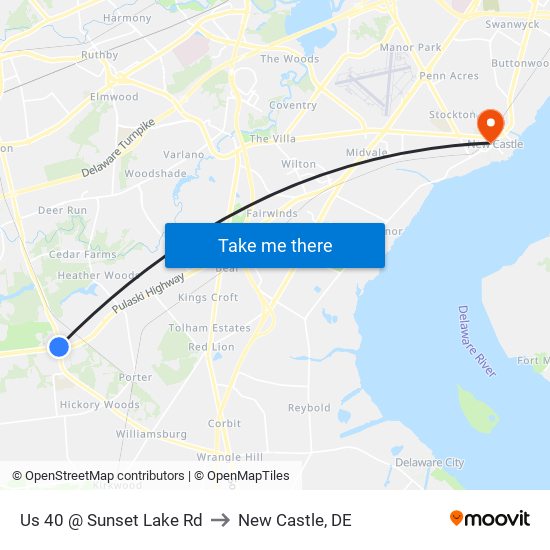 Us 40 @ Sunset Lake Rd to New Castle, DE map