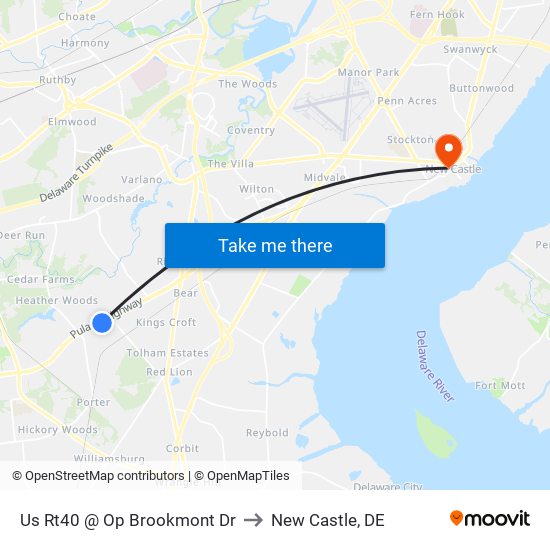 Us Rt40 @ Op Brookmont Dr to New Castle, DE map