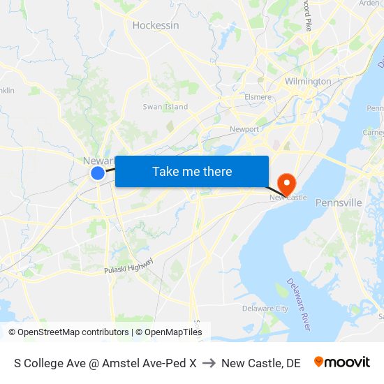 S College Ave @ Amstel Ave-Ped X to New Castle, DE map