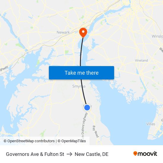 Governors Ave & Fulton St to New Castle, DE map