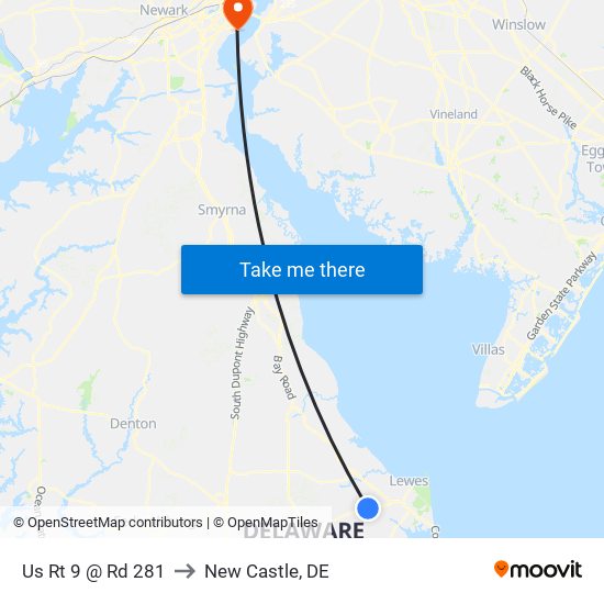 Us Rt 9 @ Rd 281 to New Castle, DE map