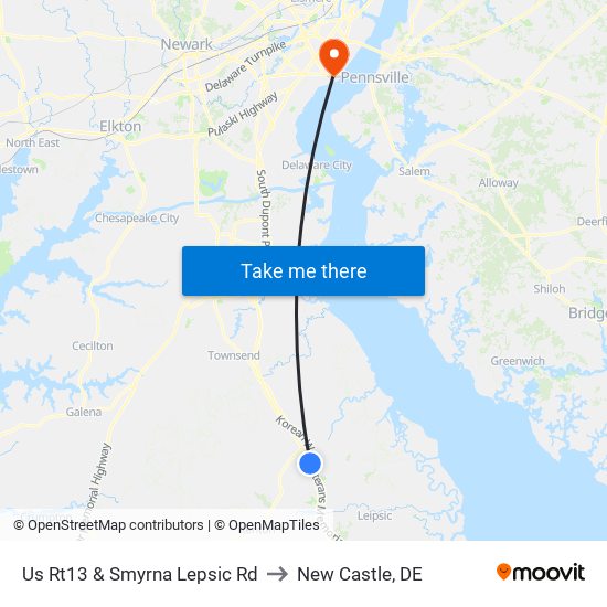 Us Rt13 @ Smyrna Lepsic Rd to New Castle, DE map