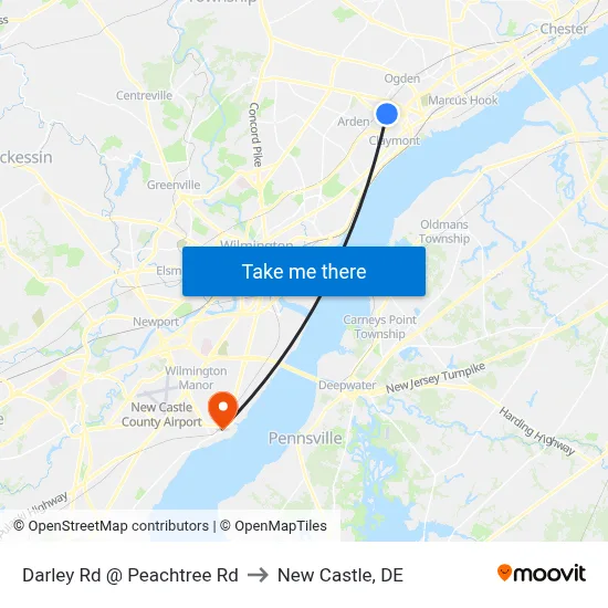 Darley Rd @ Peachtree Rd to New Castle, DE map
