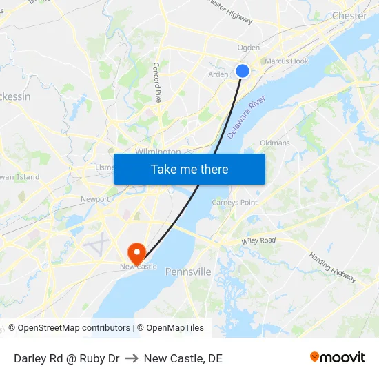 Darley Rd @ Ruby Dr to New Castle, DE map