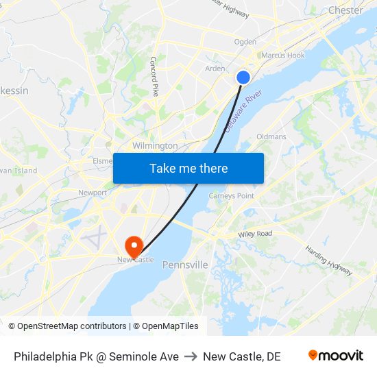 Philadelphia Pk @ Seminole Ave to New Castle, DE map