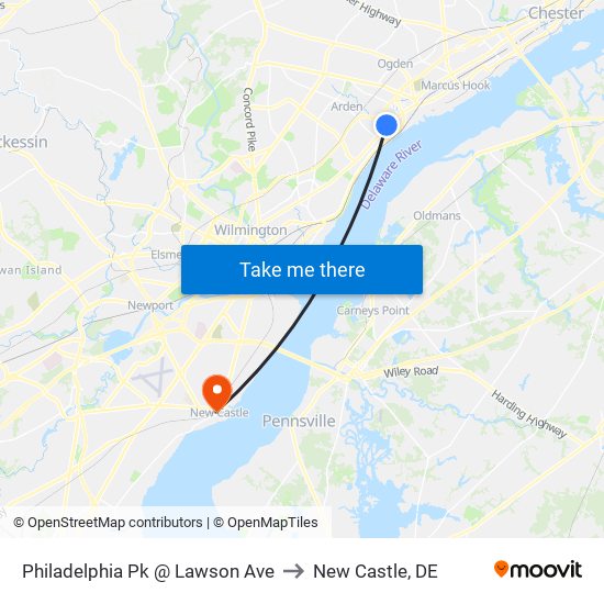Philadelphia Pk @ Lawson Ave to New Castle, DE map