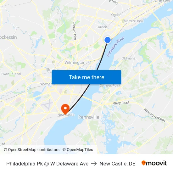Philadelphia Pk @ W Delaware Ave to New Castle, DE map