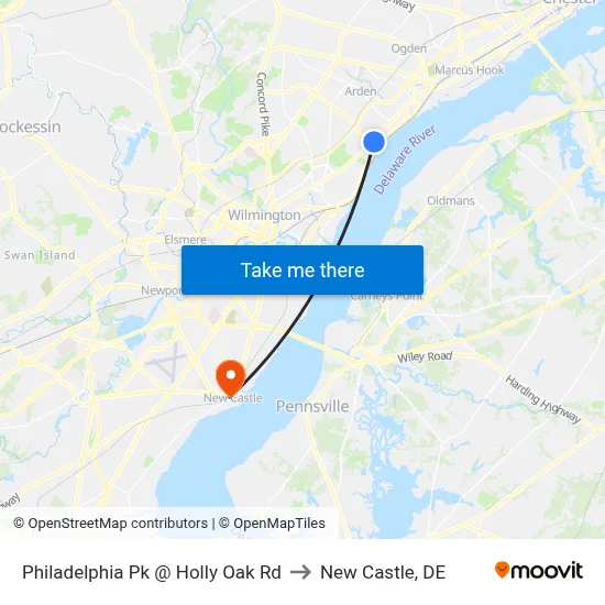 Philadelphia Pk @ Holly Oak Rd to New Castle, DE map