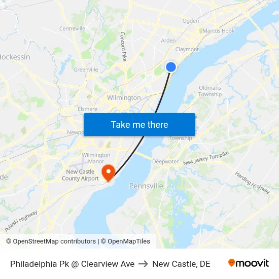 Philadelphia Pk @ Clearview Ave to New Castle, DE map