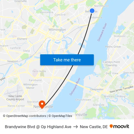Brandywine Blvd @ Op Highland Ave to New Castle, DE map