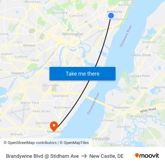Brandywine Blvd @ Stidham Ave to New Castle, DE map