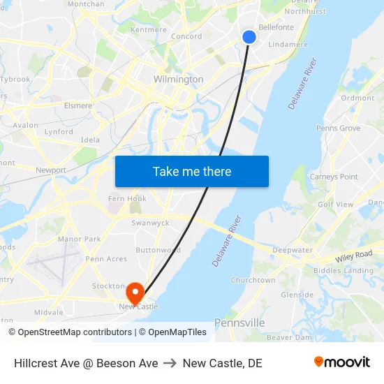 Hillcrest Ave @ Beeson Ave to New Castle, DE map
