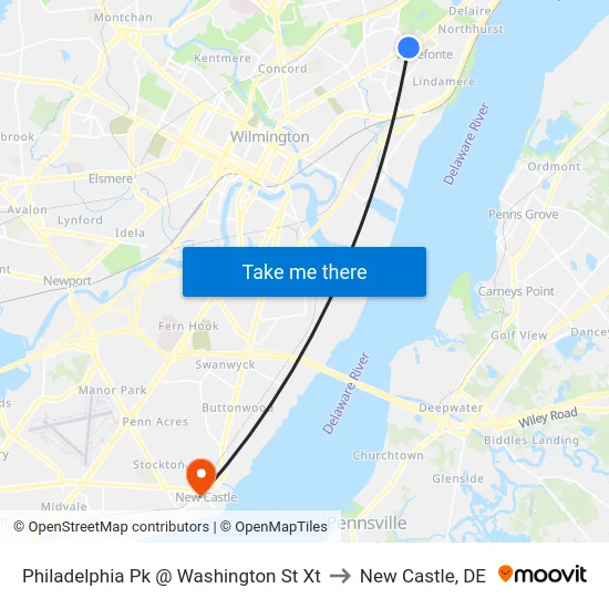 Philadelphia Pk @ Washington St Xt to New Castle, DE map