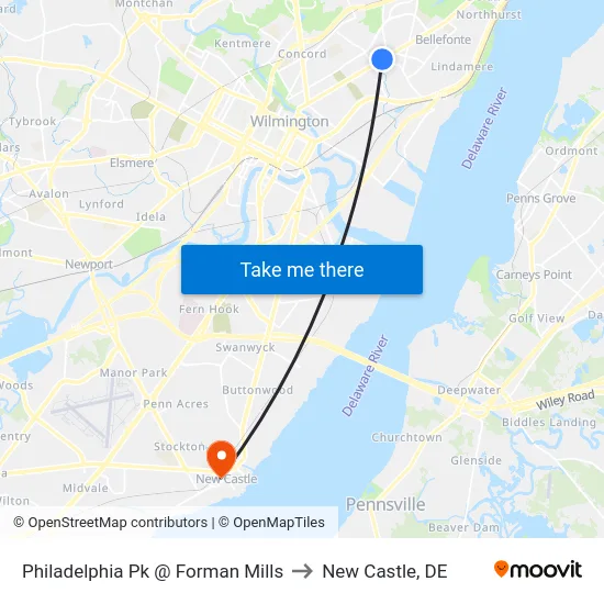 Philadelphia Pk @ Forman Mills to New Castle, DE map