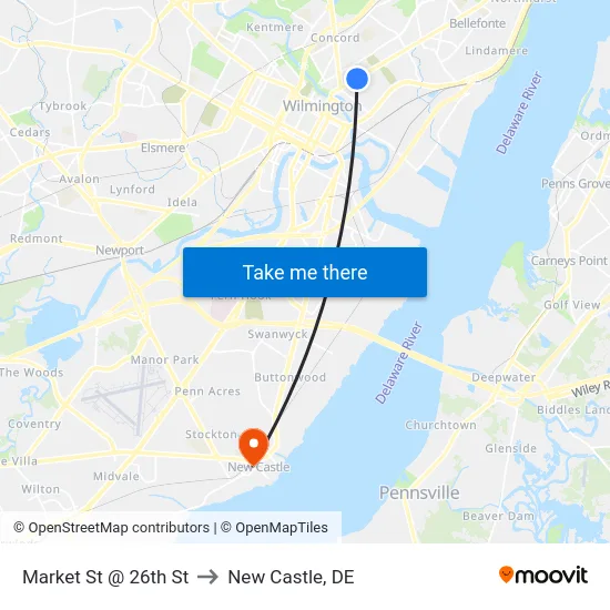 Market St @ 26th St to New Castle, DE map