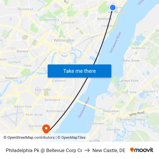 Philadelphia Pk @ Bellevue Corp Cr to New Castle, DE map
