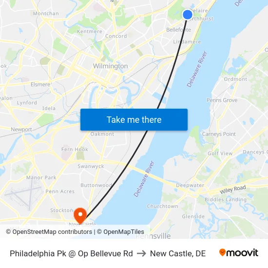 Philadelphia Pk @ Op Bellevue Rd to New Castle, DE map