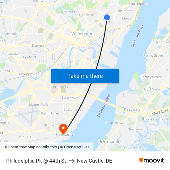 Philadelphia Pk @ 44th St to New Castle, DE map