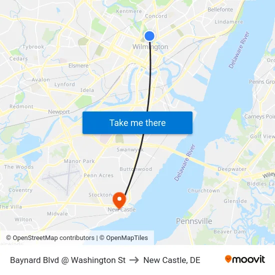 Baynard Blvd @ Washington St to New Castle, DE map