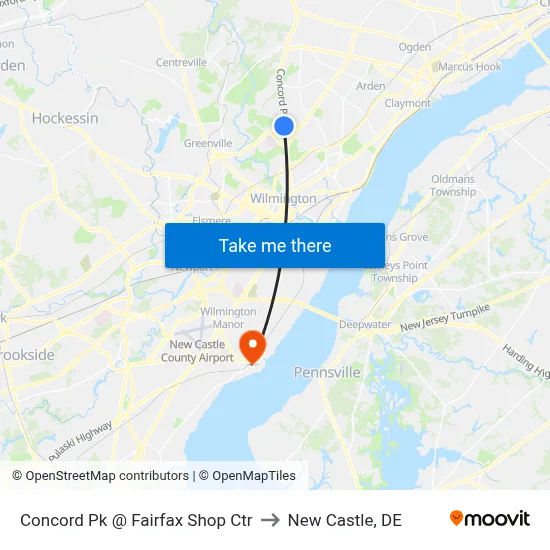 Concord Pk @ Fairfax Shop Ctr to New Castle, DE map