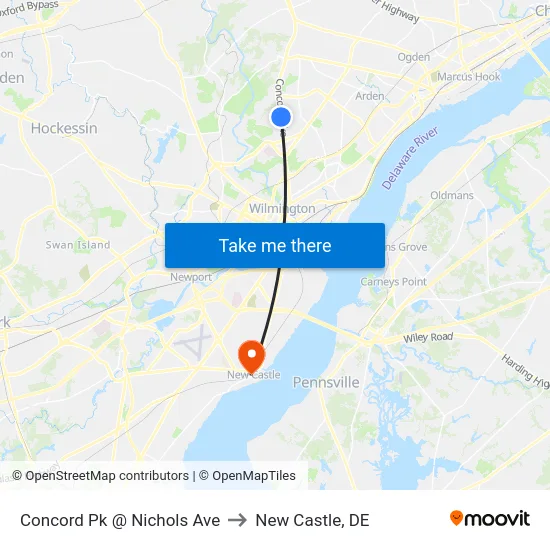 Concord Pk @ Nichols Ave to New Castle, DE map