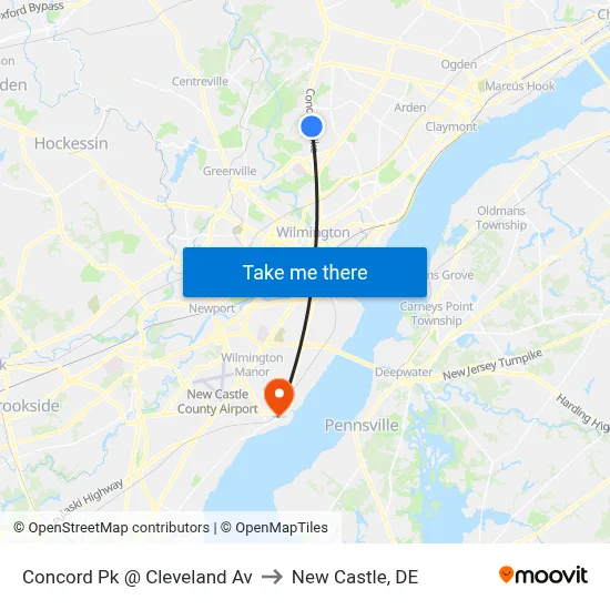 Concord Pk @ Cleveland Av to New Castle, DE map